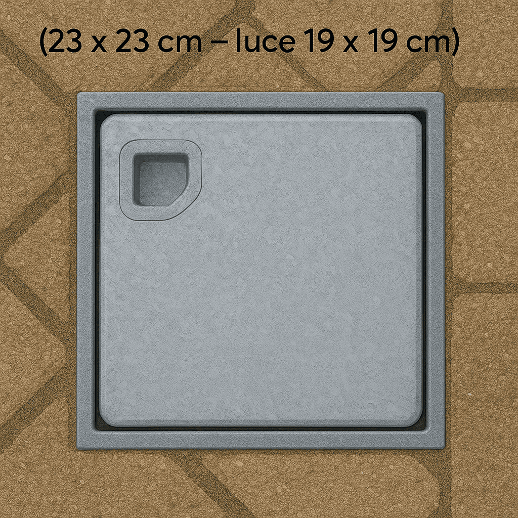 Chiusino Portapavimento Zincato 23x23 cm con Telaio – Luce 19x19 cm – Lemag srl