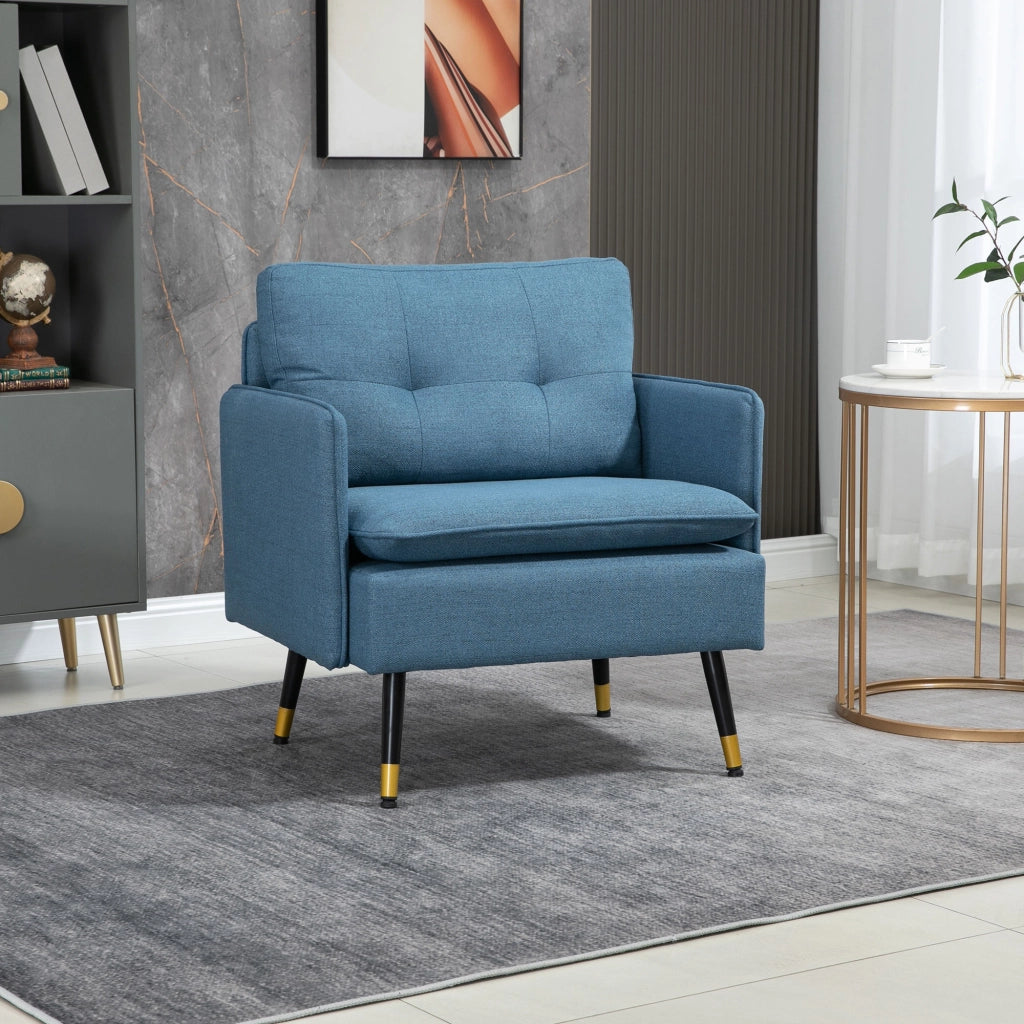 EasyComfort Poltrona Moderna da Soggiorno e Camera da Letto con Seduta Imbottita e Tessuto Effetto Lino, 76x68x80 cm, Blu