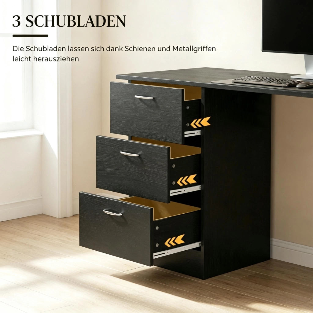SCRIVANIA Computer 120x49x72 cm MDF Nero con 3 ripiani e 3 cassetti