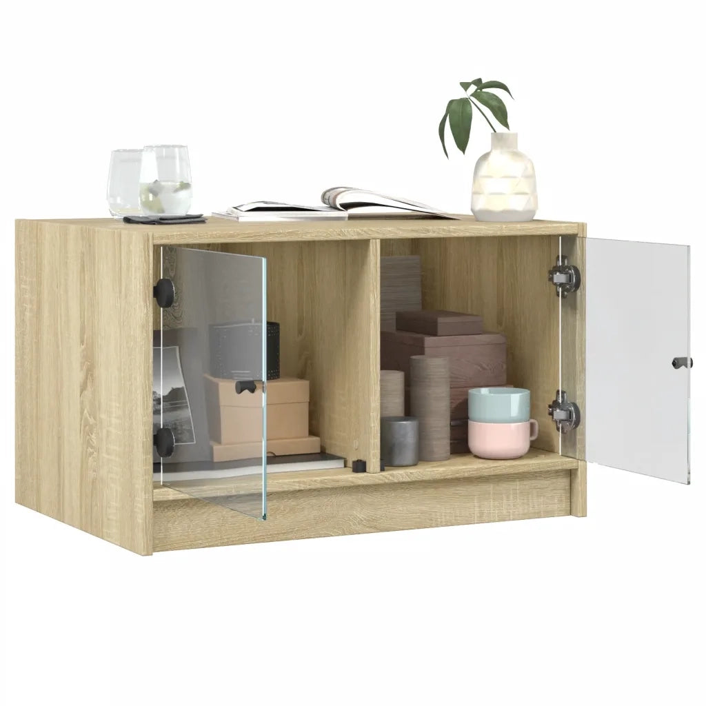 Tavolino da Salotto con Ante in Vetro Rovere Sonoma 68x50x42 cm 836366