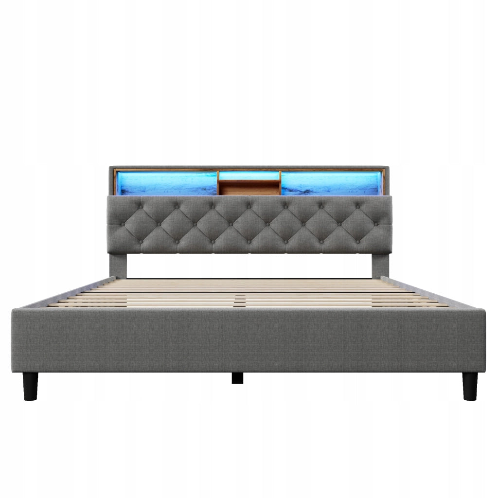 Letto imbottito con illuminazione LED - Xylo - 140??200 cm - Grigio