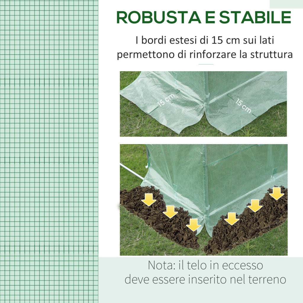 Telo per Serra in PE con 6 Finestre, Porta Avvolgibile e Bordi Interrati, 3x2x2 m, Verde