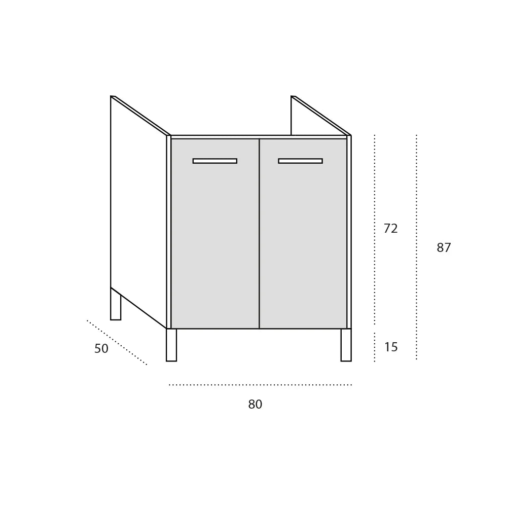 Sottolavello + Lavello 2 Vasche per cucina componibile da 80 cm con 2 ante, linea MAKA, realizzata in legno 100% MADE IN ITALY, colore Noce