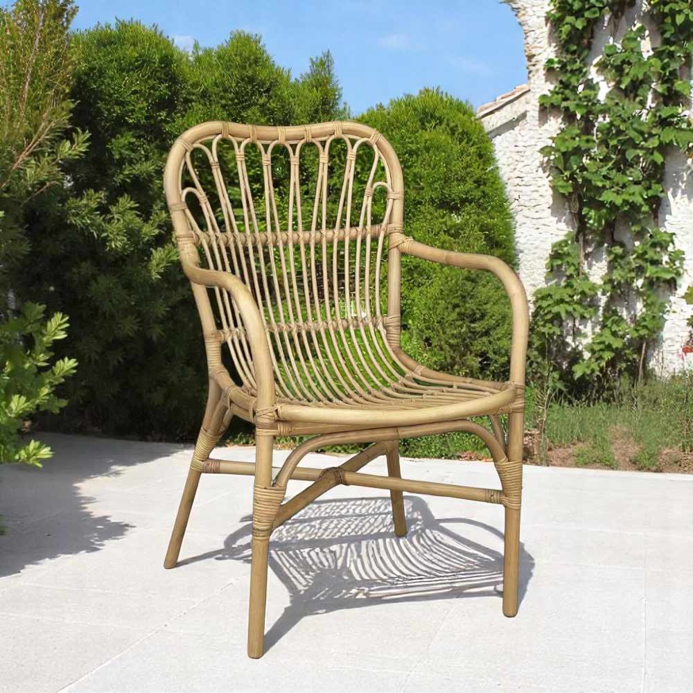 Poltrona sedia Mandola in vero legno di bambù e vimini naturale intrecciato