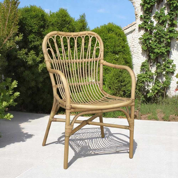 Poltrona sedia Mandola in vero legno di bambù e vimini naturale intrecciato