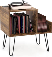 Supporto per Giradischi con Presa di Corrente, Espositore per Dischi con Presa di Corrente e Porta USB, capacità Fino a 145 Album, per Soggiorno e Camera da Letto, 66 x 45 x 67 cm (Marrone)