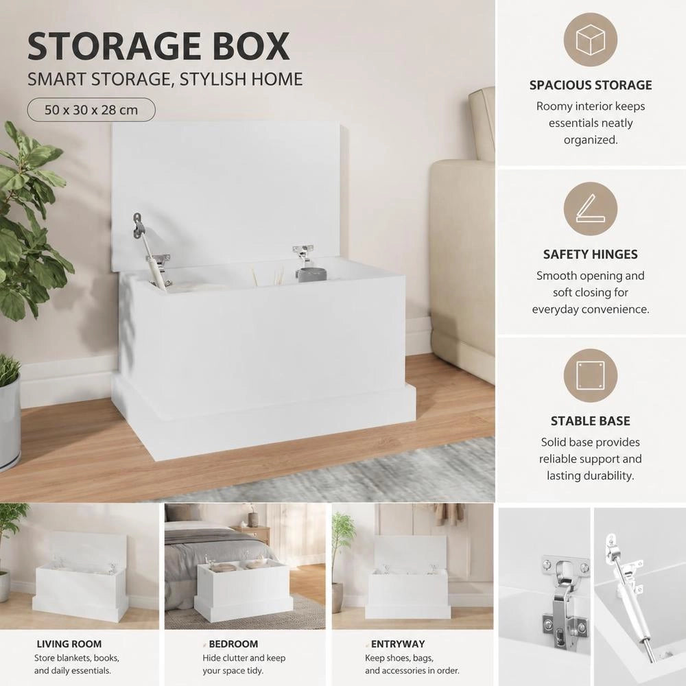 Storage Box White 50 X 30 X 28 Cm Wood Composite