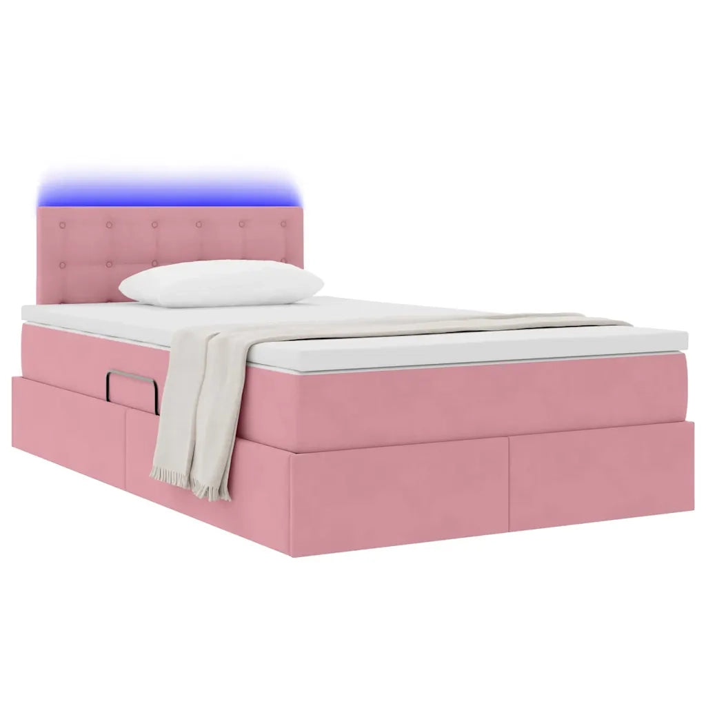 Letto con contenitore e LED con led Rosa 120 x 200 cm Velluto 3371510