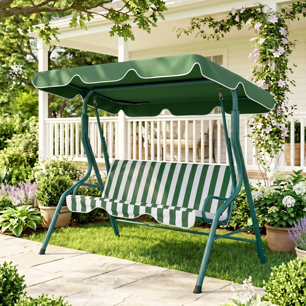 Sedia a dondolo da giardino con ombrellone ¨C zephmum ¨C verde 170x110x153 cm