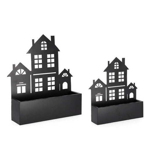Set 2 portavasi decorativi con disegno casa colore nero - THANDOR