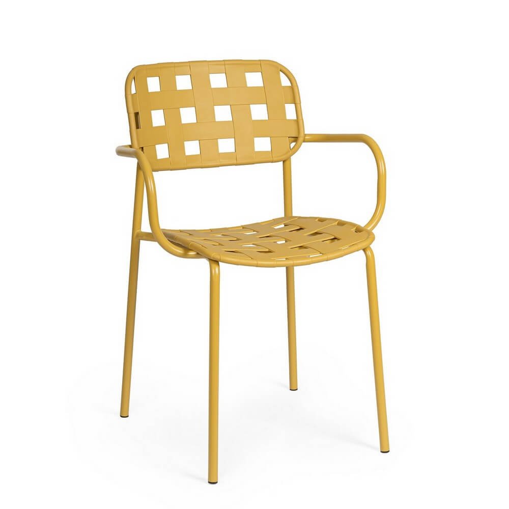 Set 4 Sedie da Giardino Acciaio Grigio Moderno da Esterno - FAYLON Colore: Giallo