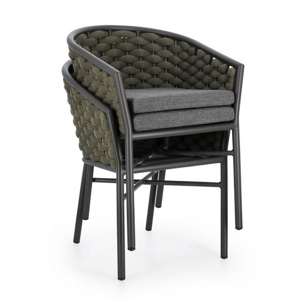 Set 4 Sedie con Braccioli Alluminio Verde da Esterno - NIREYA