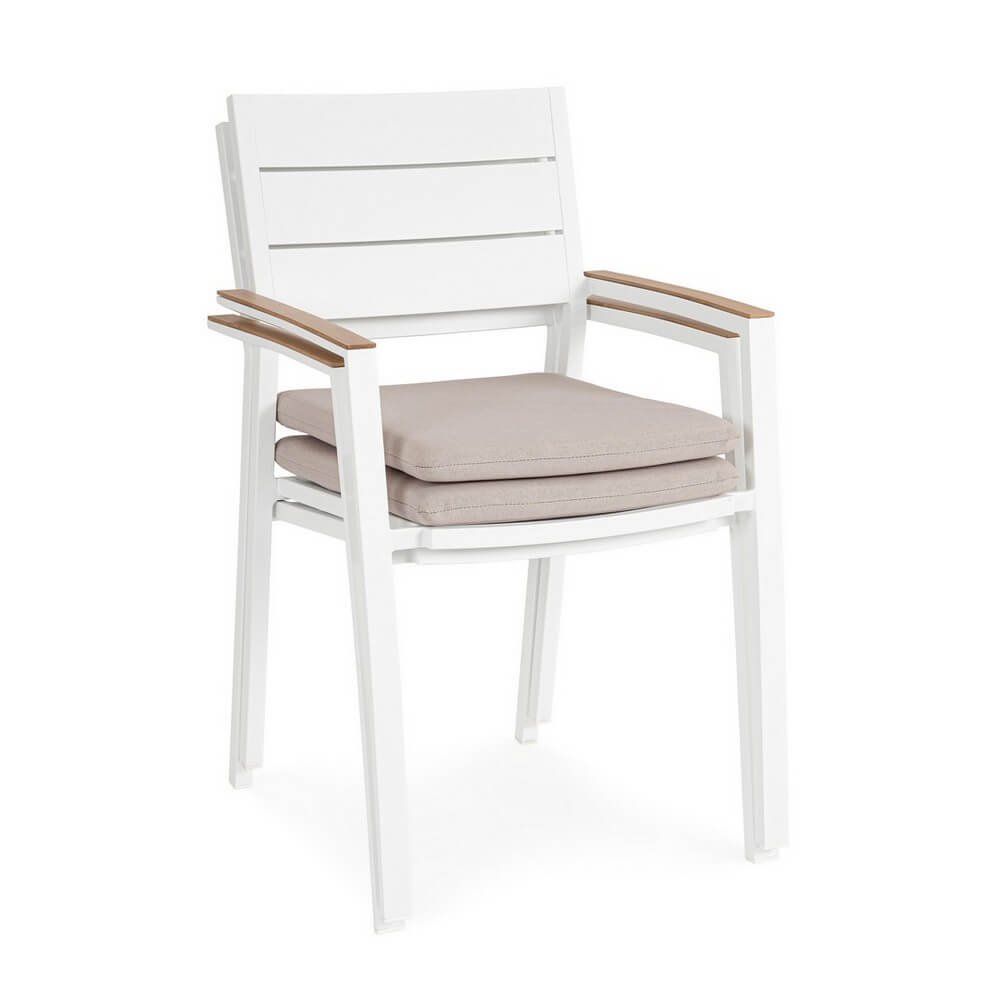 Sedia con braccioli e cuscino bianco - VELISSA