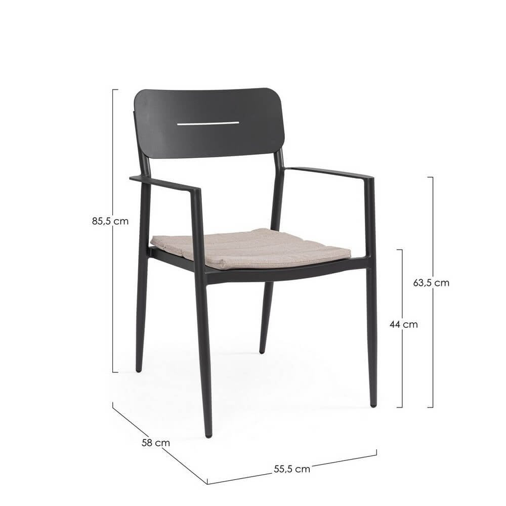 Set 4 Sedie con Braccioli Alluminio Antracite Moderno Esterno - ZANDOR