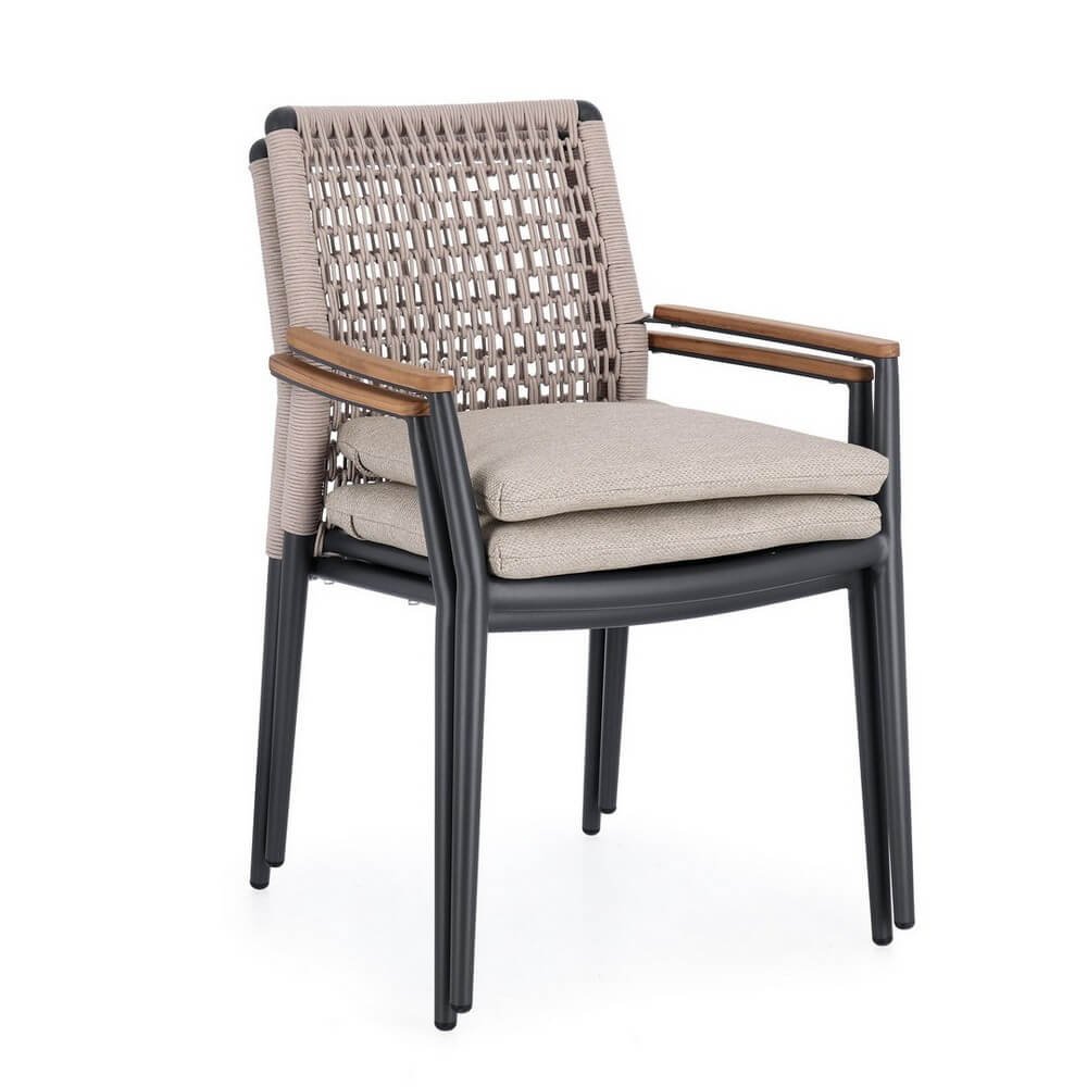 Set 4 Sedie con Braccioli Alluminio Antracite da Esterno - ODELIS