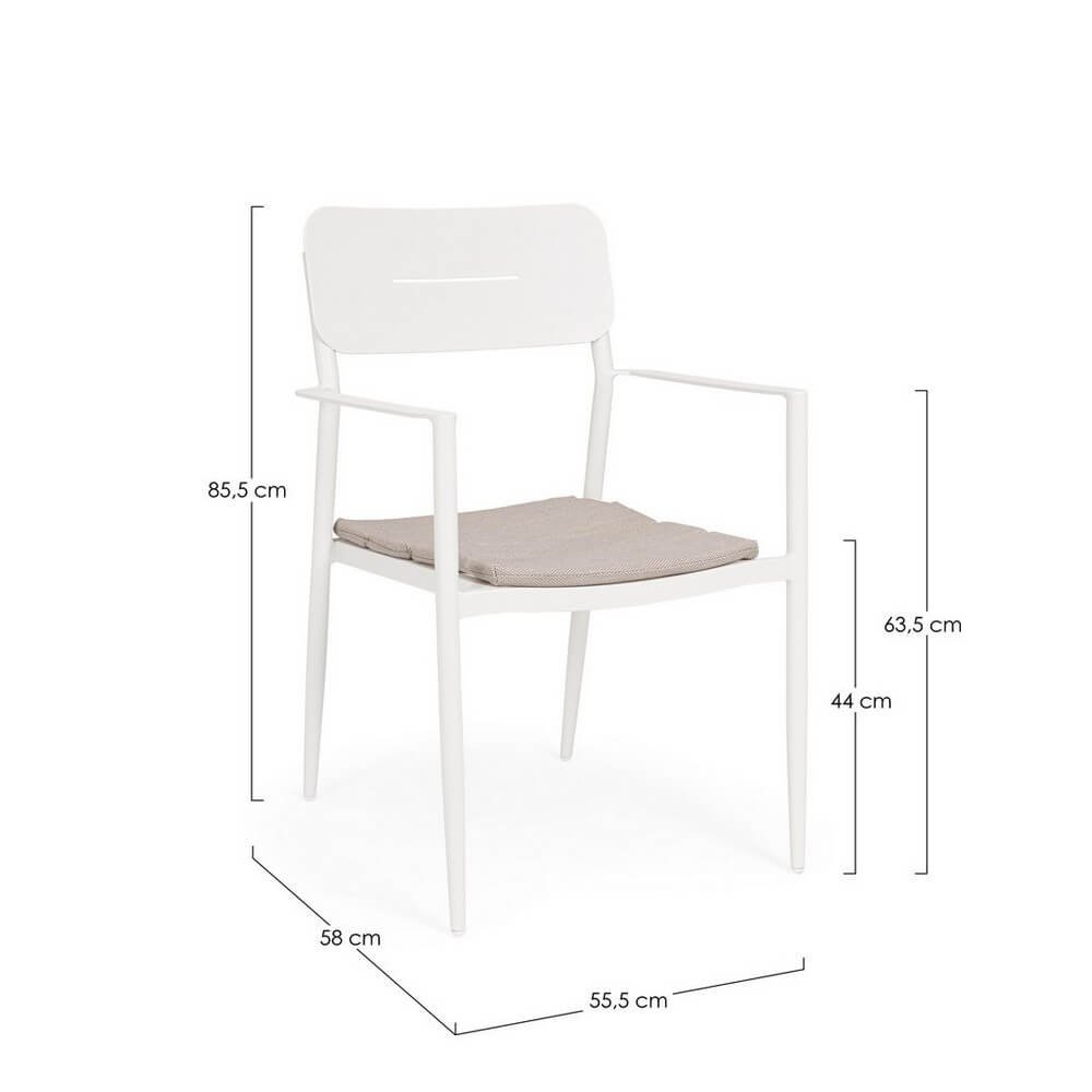 Set 4 Sedie con Braccioli Alluminio Bianco da Interno - RAVINA