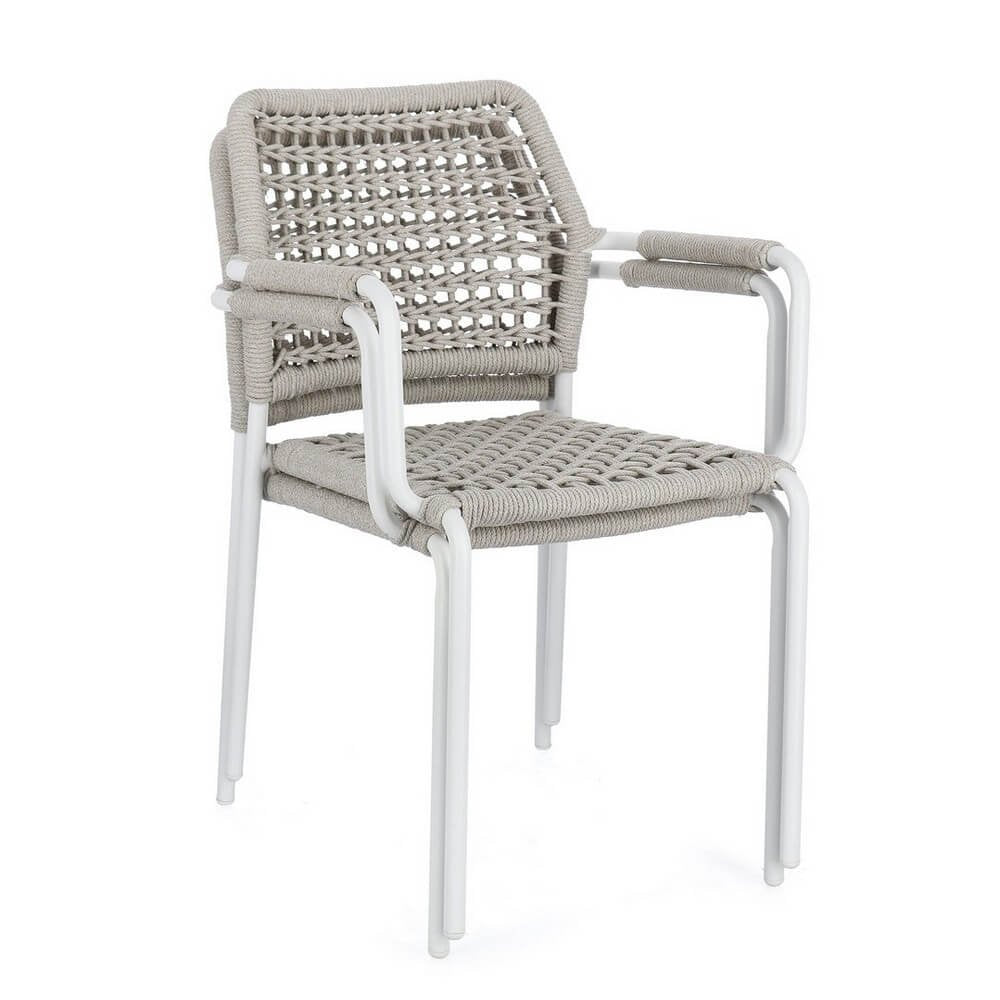 Set 4 Sedie con Braccioli Alluminio Bianco da Esterno - LIOREN