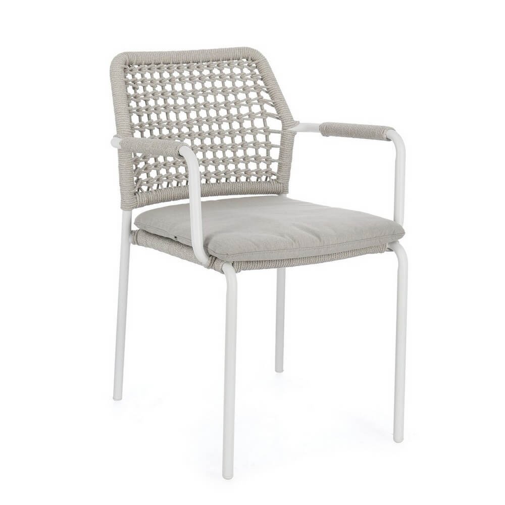 Set 4 Sedie con Braccioli Alluminio Bianco da Esterno - LIOREN