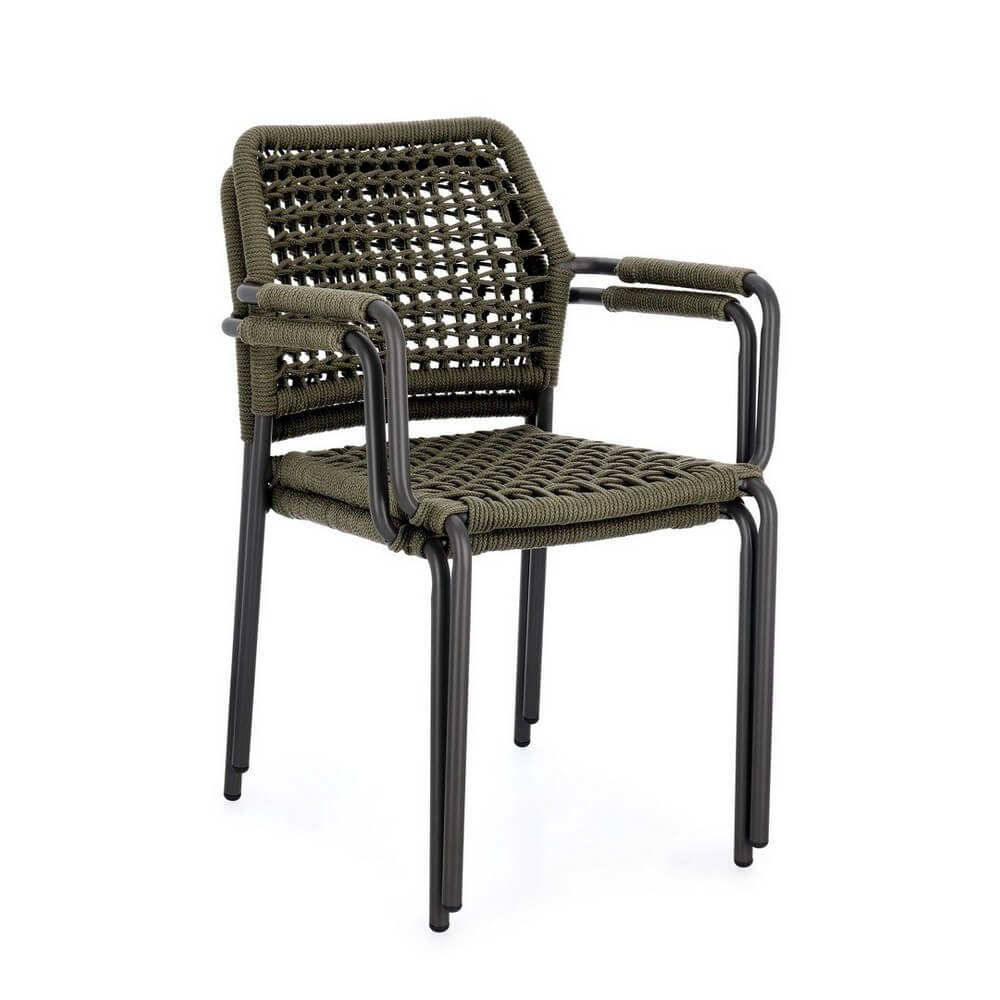 Set 4 Sedie con Braccioli Alluminio Verde da Esterno - LIOREN