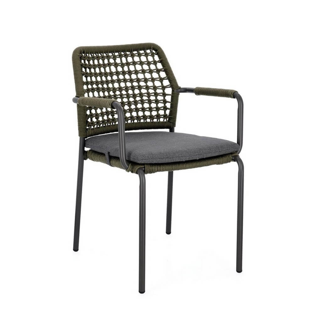 Sedia con braccioli colore antracite e verde - LIOREN