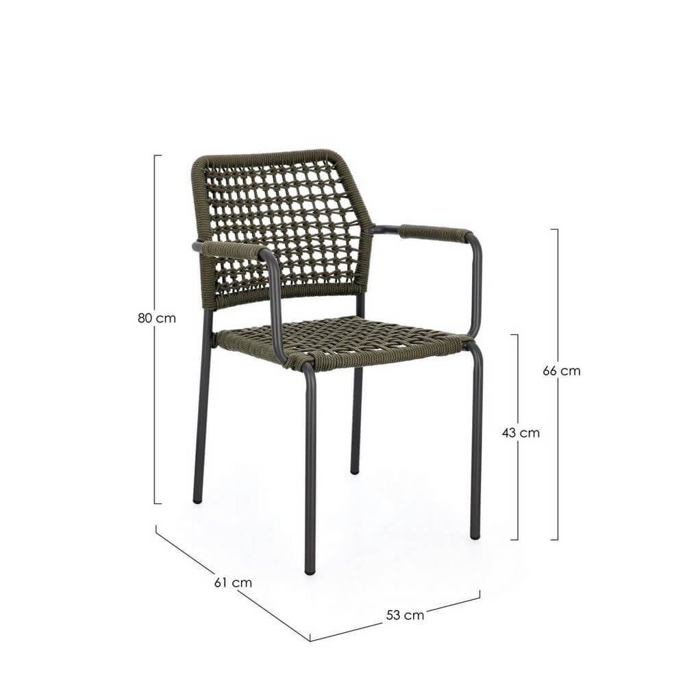 Set 4 Sedie con Braccioli Alluminio Verde da Esterno - LIOREN