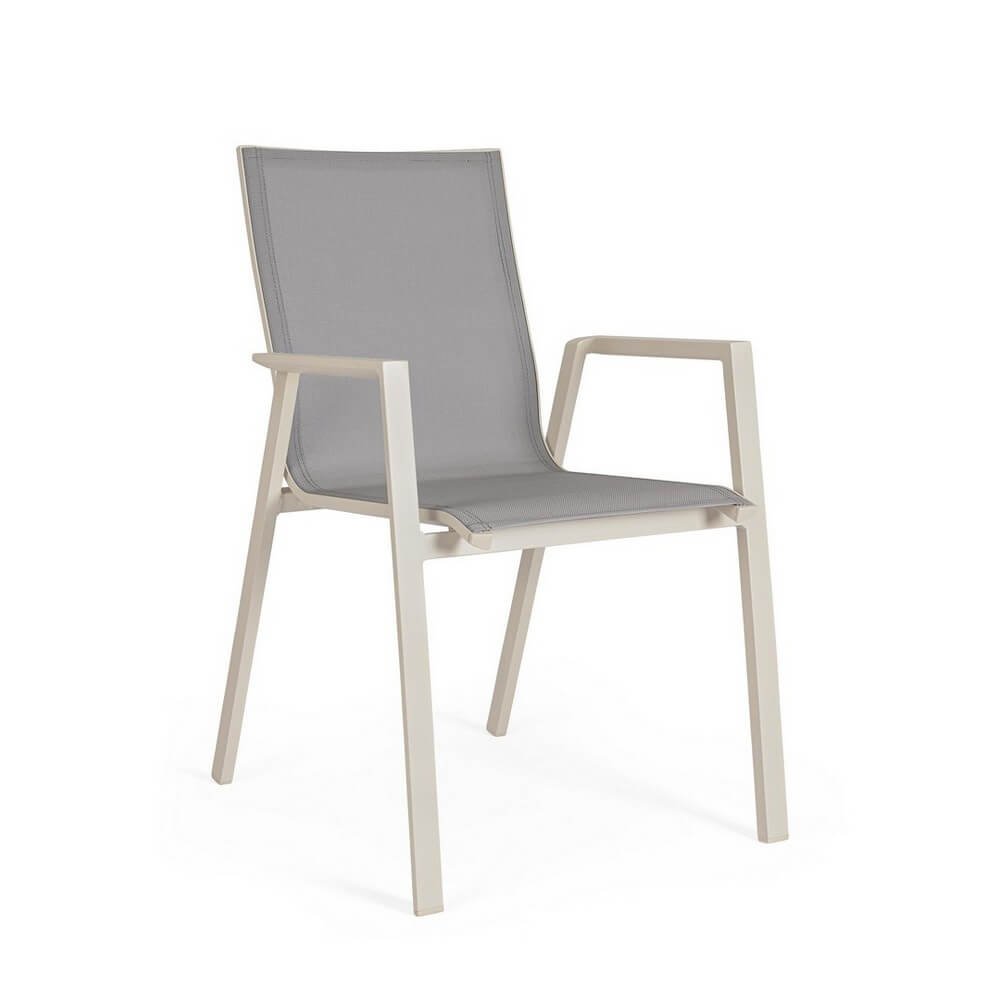 Set 4 Sedie con Braccioli Alluminio Beige Moderna da Esterno - MEIRA