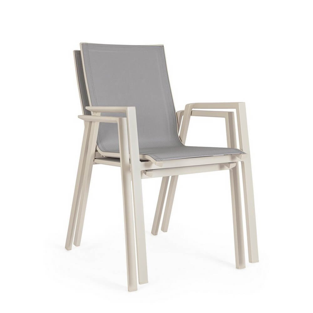 Set 4 Sedie con Braccioli Alluminio Beige Moderna da Esterno - MEIRA