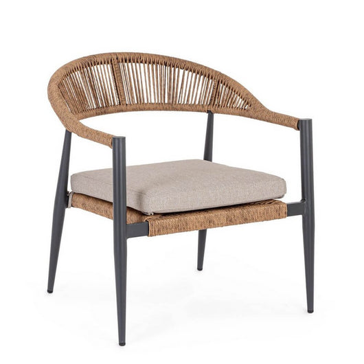 Sedia da giardino in alluminio con braccioli e cuscino - ELARIA Colore: Marrone