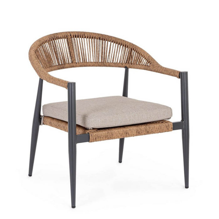 Sedia da giardino in alluminio con braccioli e cuscino - ELARIA Colore: Marrone