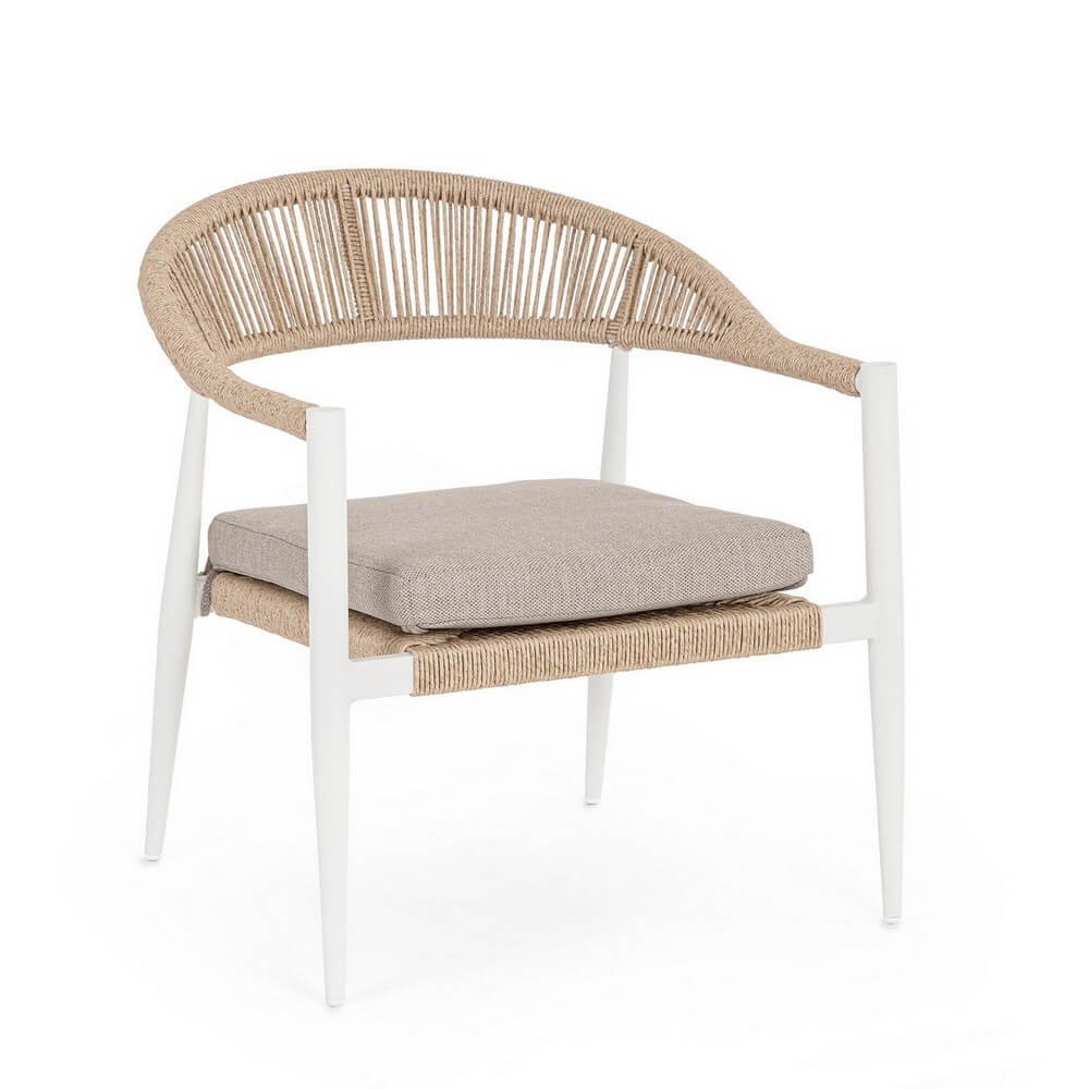 Sedia da giardino in alluminio con braccioli e cuscino - ELARIA Colore: Beige