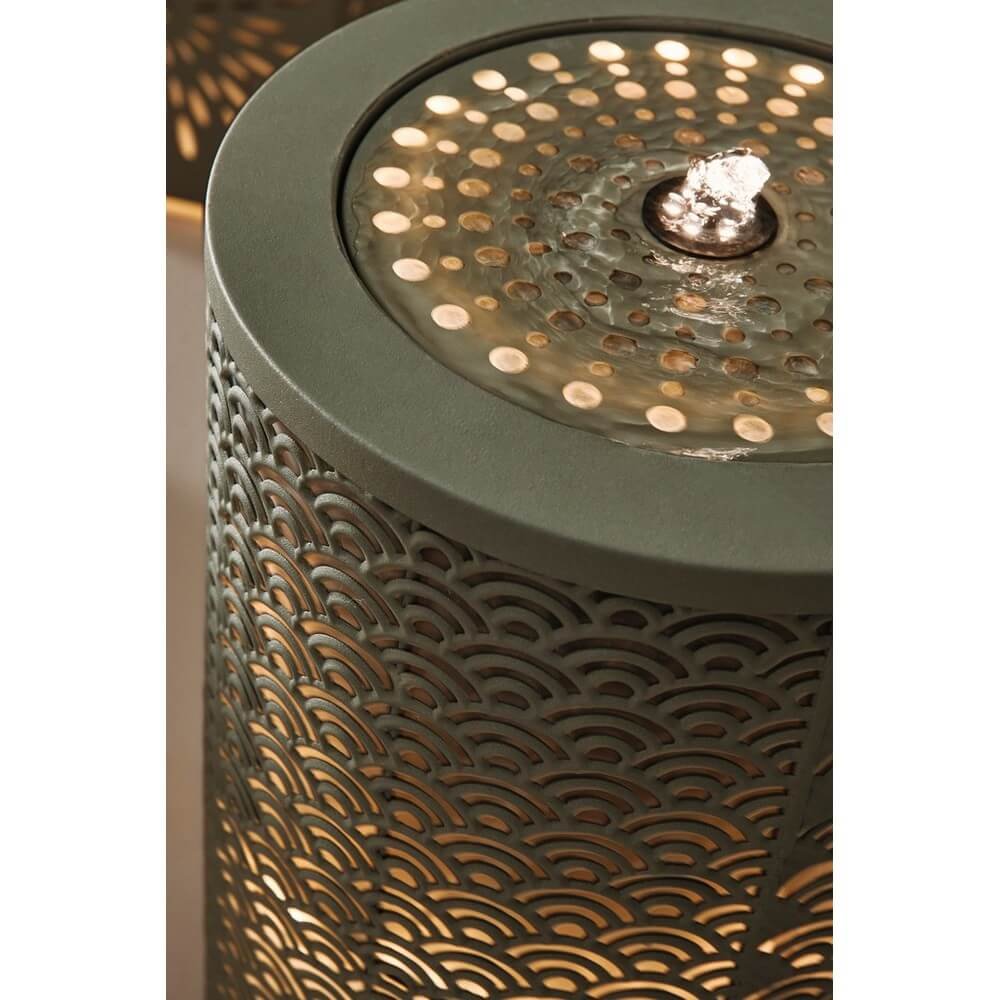 Fontana da giardino cilindrica colore verde D30X51,5H con LED - TUNDRA