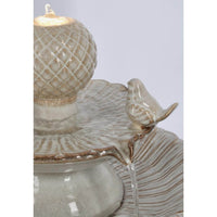 Fontana da giardino beige con uccellini H68 con LED - LUNARA