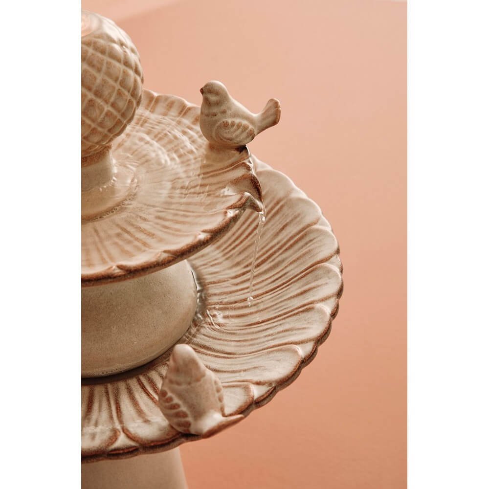 Fontana da giardino beige con uccellini H68 con LED - LUNARA