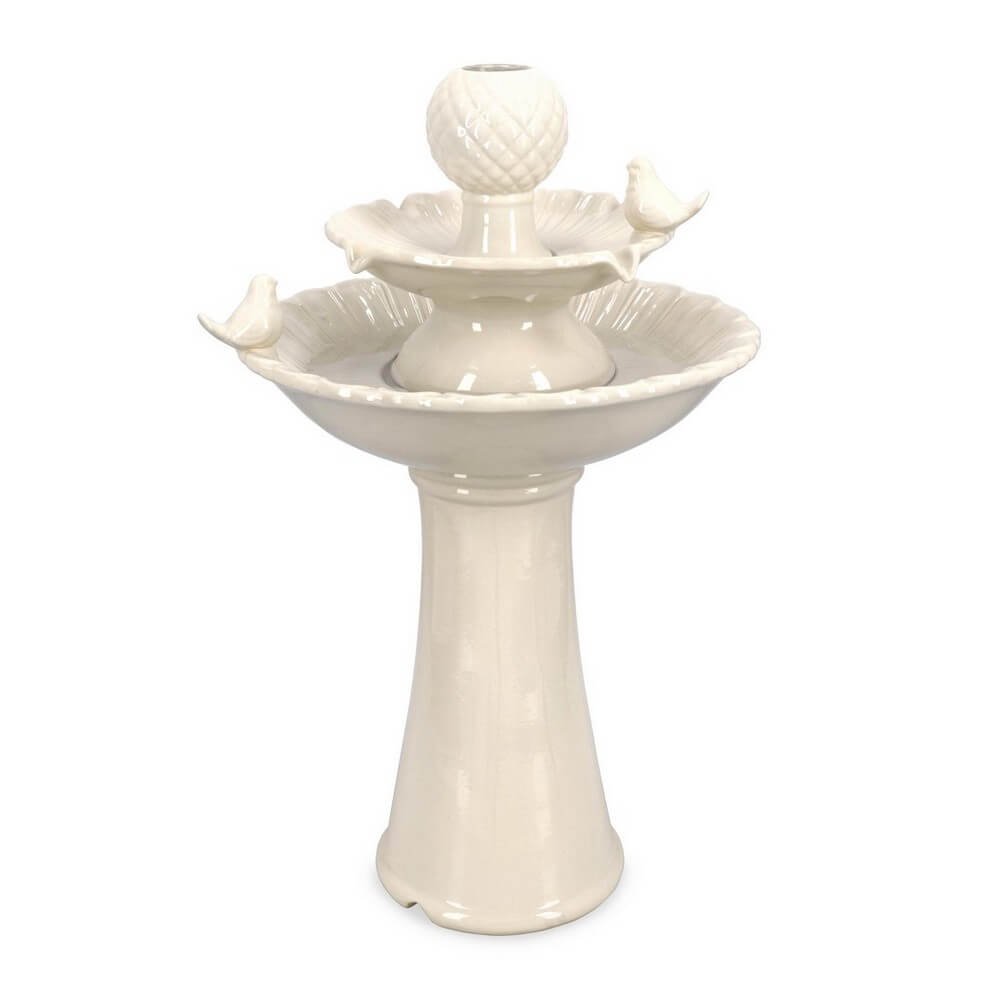 Fontana da giardino avorio con uccellini H68 con LED - LUNARA