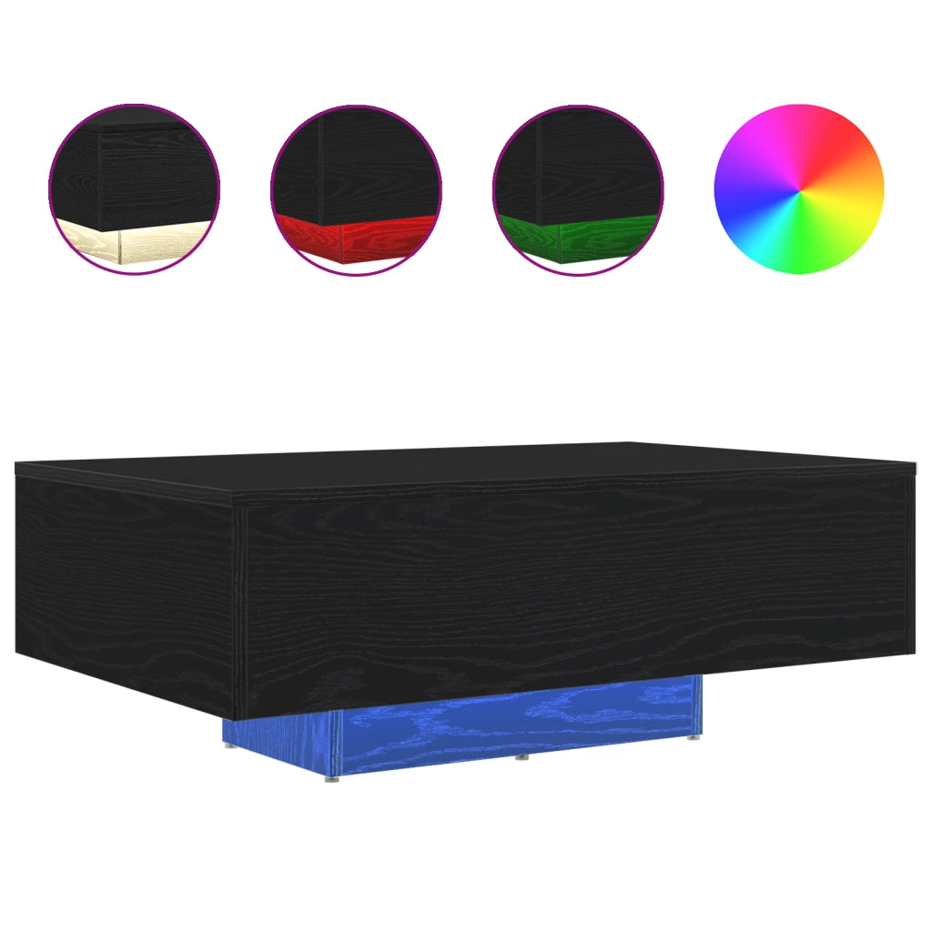 Tavolino da caffÃ¨  con luci LED Rovere Nero 85x55x31 cm