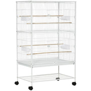 Gabbia per Uccelli da Interni 78x52x132 cm con Vassoio Estraibile 4 Ruote e Trespolo Bianco