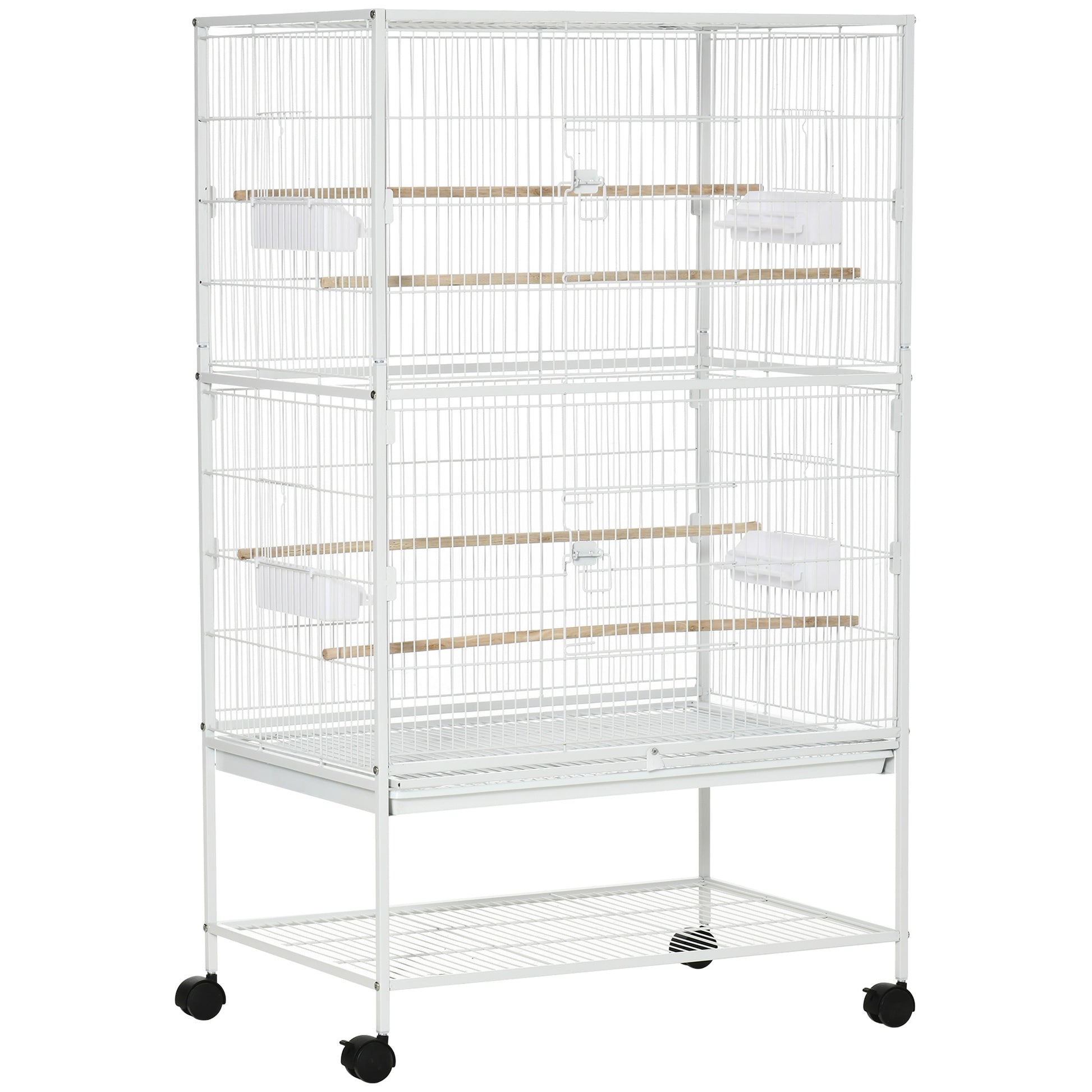 Gabbia per Uccelli da Interni 78x52x132 cm con Vassoio Estraibile 4 Ruote e Trespolo Bianco