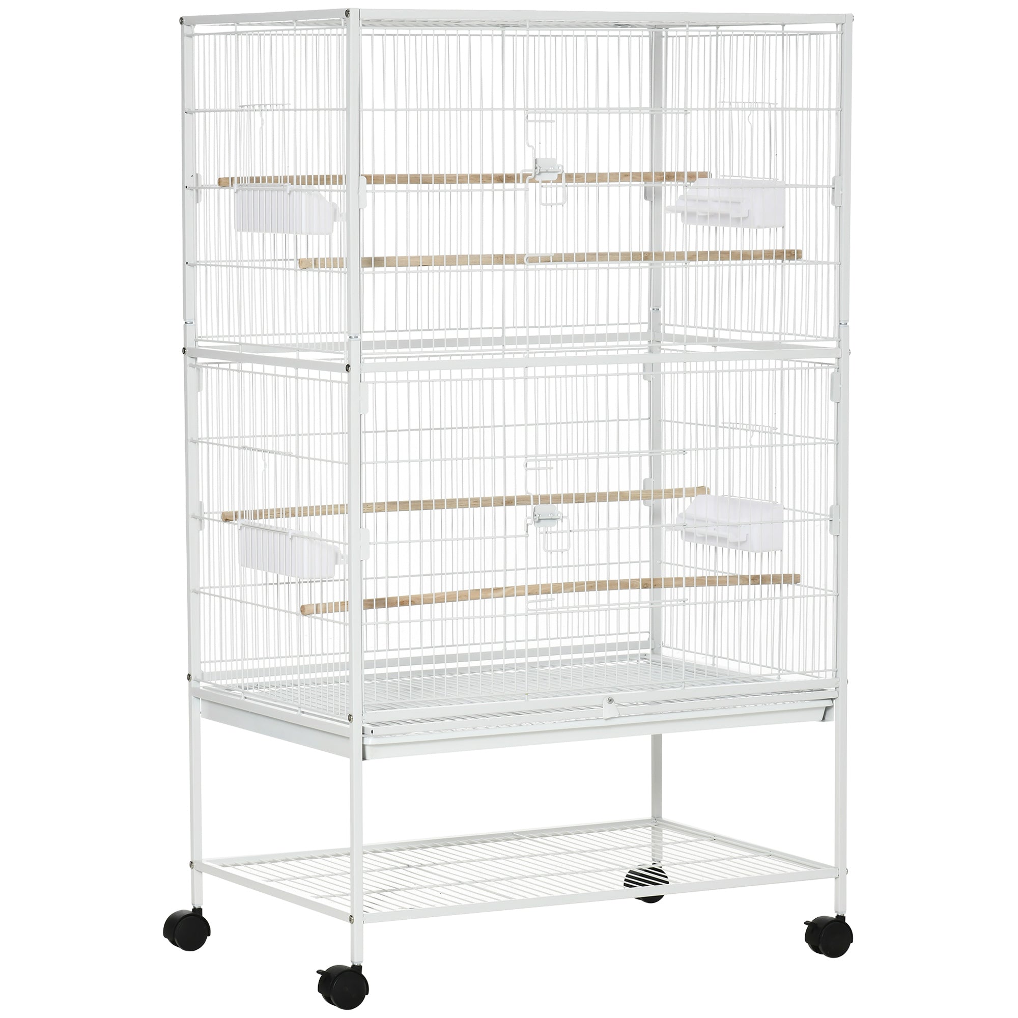 Gabbia per Uccelli da Interni 78x52x132 cm con Vassoio Estraibile 4 Ruote e Trespolo Bianco