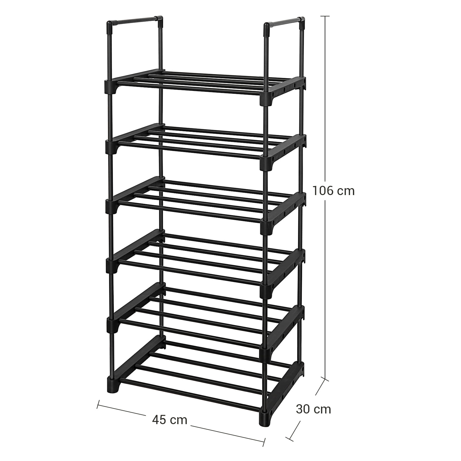 Scarpiera Valora in metallo nero a 6 ripiani in stile loft | moderna | metallo resistente