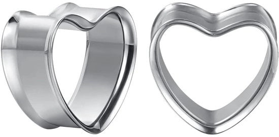 Tromba per piercing - Disegno a forma di cuore - Prodotto in acciaio inossidabile - Espansione piercing - 0 g/2 mm - Confezione regalo - Regalo di moda - Piercing