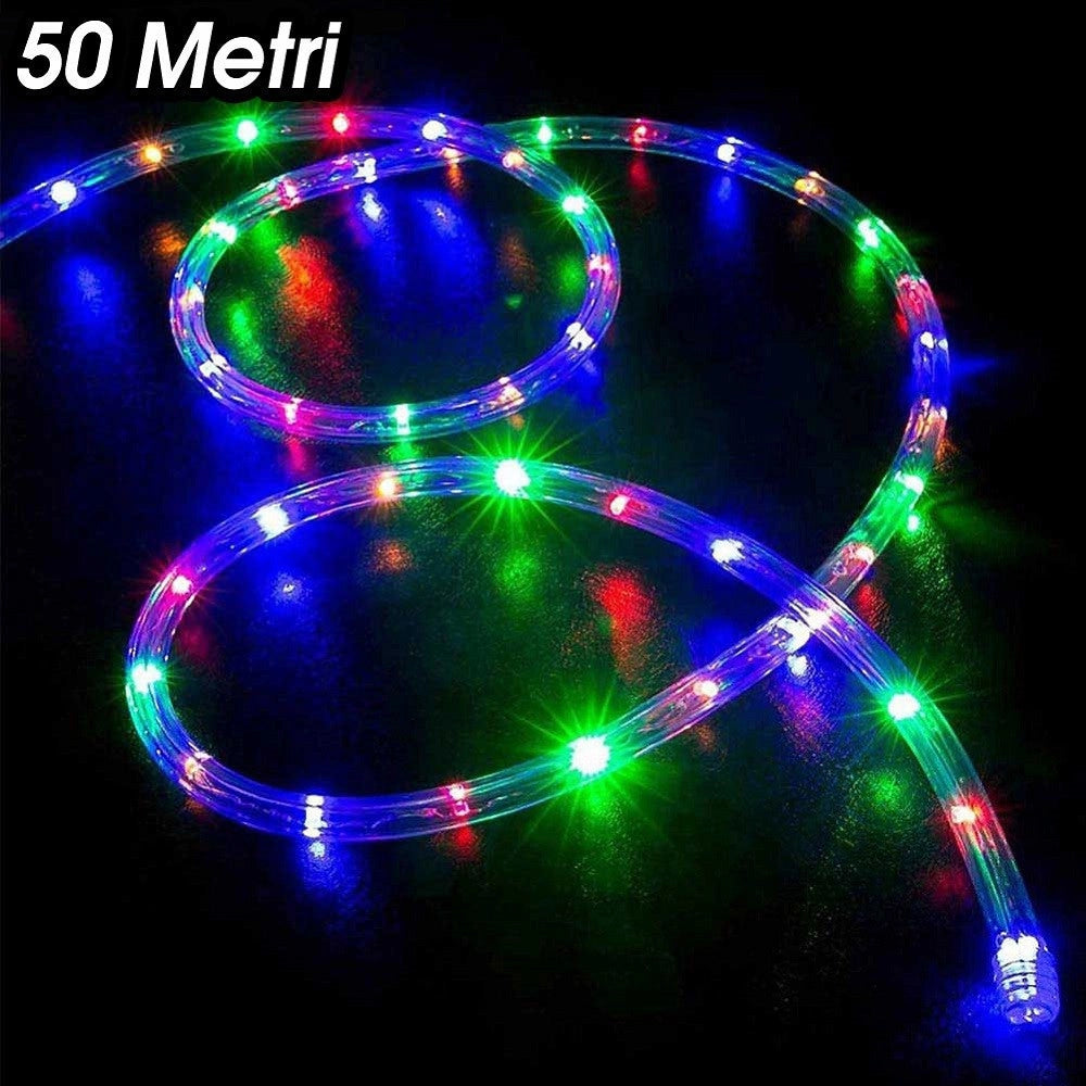 Trade Shop - Tubo Luminoso 1200 Led 50 Mt Multicolor Uso Esterno Controller 8 Giochi Luce -