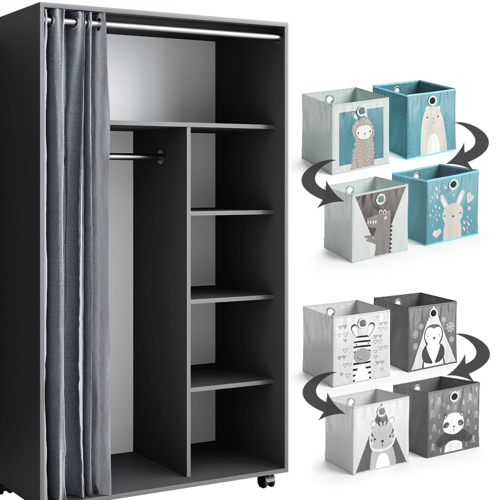 Vicco Armadio multifunzione Grigio 100 x 168 cm aperto, con rotelle