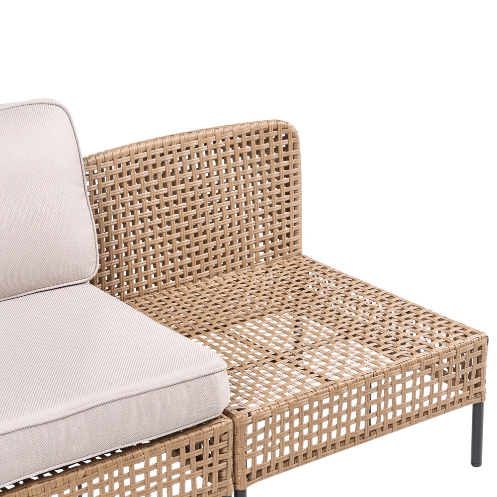 Divano da esterno in rattan PE beige chiaro a 2 posti con struttura in metallo cuscini per seduta e schienale stile moderno giardino patio