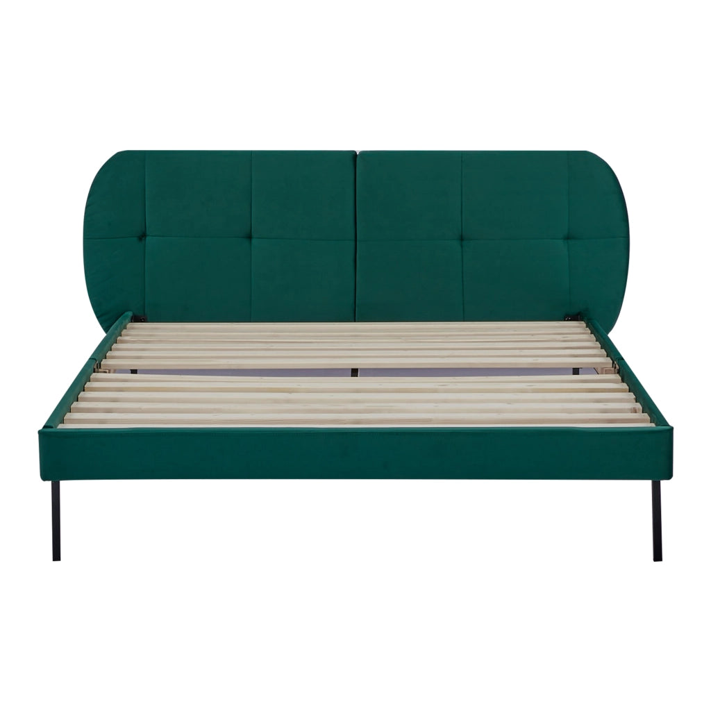 Letto Francese Porvoo con Testiera e Materasso 140x200 cm Rivestimento in Velluto - Verde Scuro [en.casa]