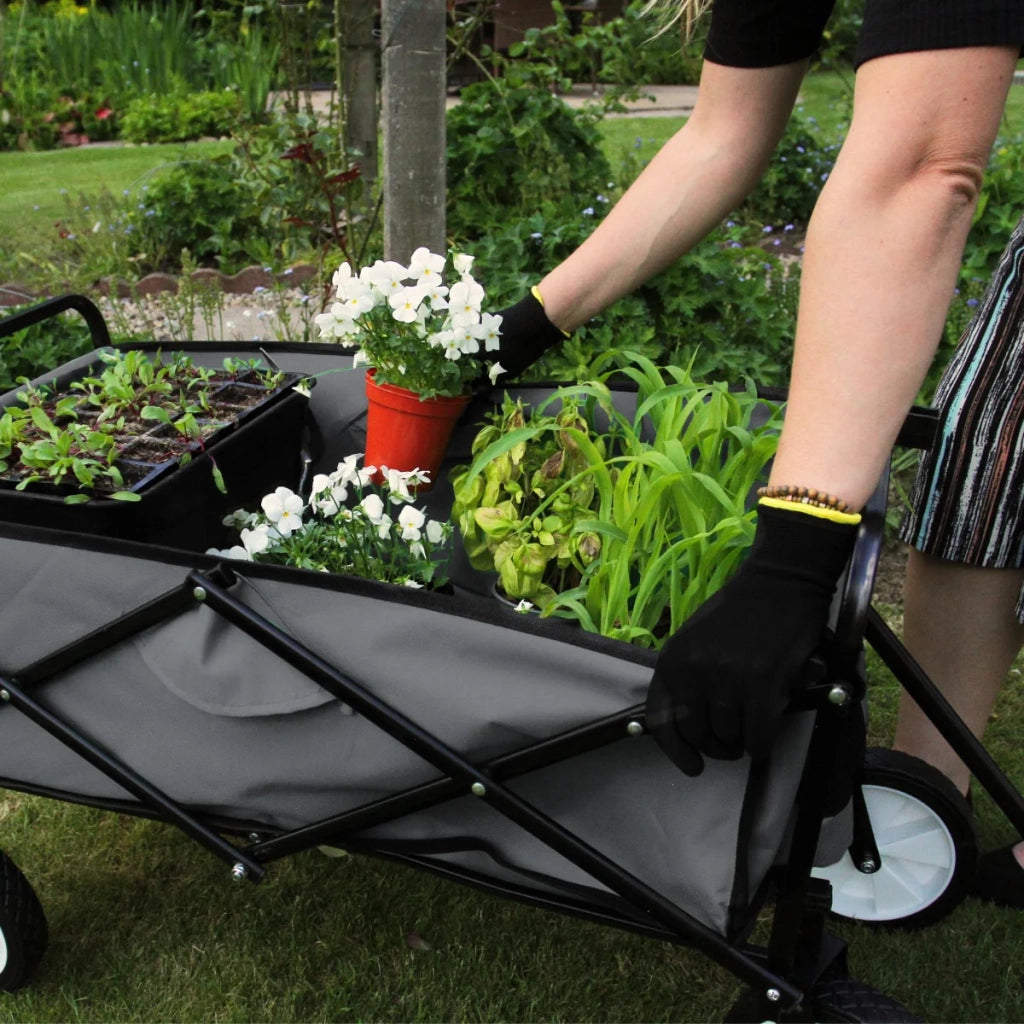 Carretto Carrello Giardinaggio Pieghevole Rimorchio Carriola da Giardino Grigio