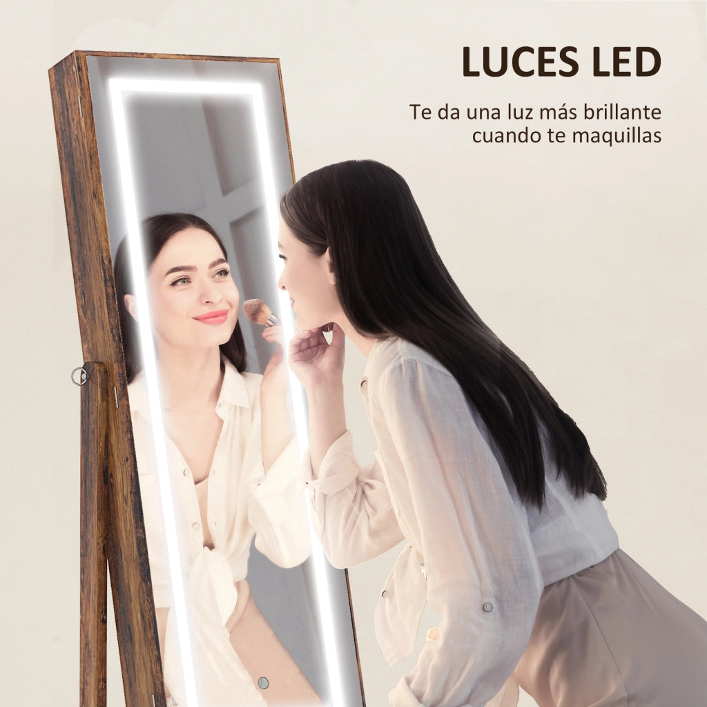 Specchio Cassettiera con Luci LED Inclinabile ¨C Zephmum ¨C Marrone 60x40x138 cm