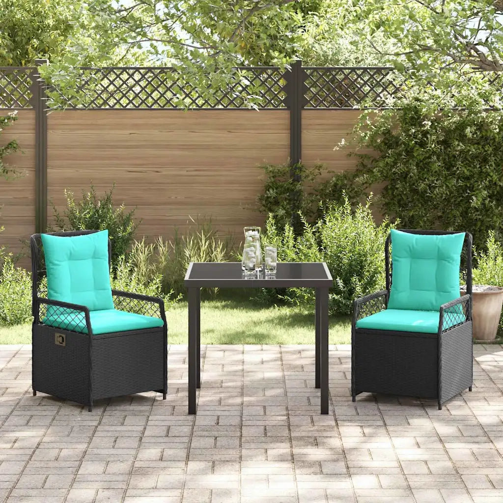 Set da Pranzo per Giardino 3 pcs Nero polyrattan 3381058