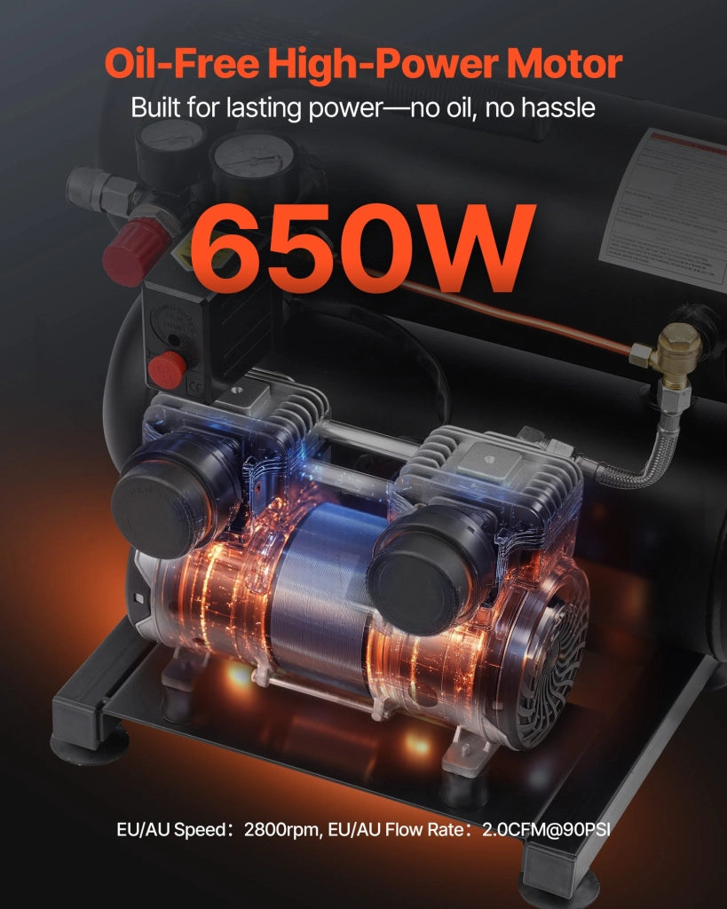 Compressore d'Aria Senza Olio 18L Serbatoio in Acciaio 650W Silenzioso Portatile per Fai da Te e Officina