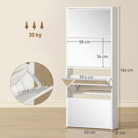 Scarpiera a Specchio 63x17x146 cm a 4 Ante Antiribaltamento in Legno Bianco