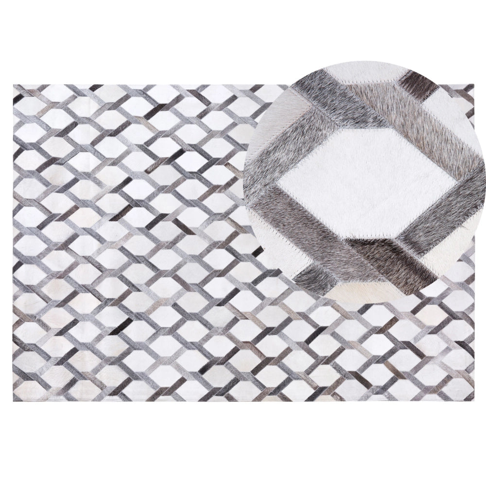Tappeto tappetino Grigio Pelle 140 x 200 cm Patchwork Pelle Bovina Geometrico Rettangolare Moderno